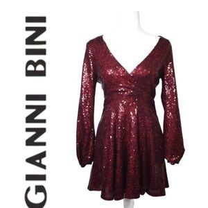 Gianni Bini Burgundy Sequin Long Sleeve Dress